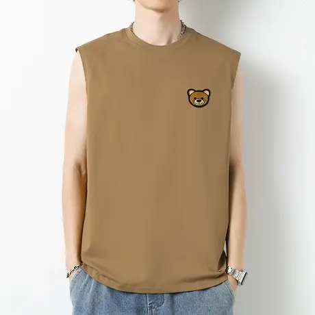 重磅纯棉运动背心男夏季宽松潮流小熊无袖t恤液氨长绒棉篮球坎肩商品大图