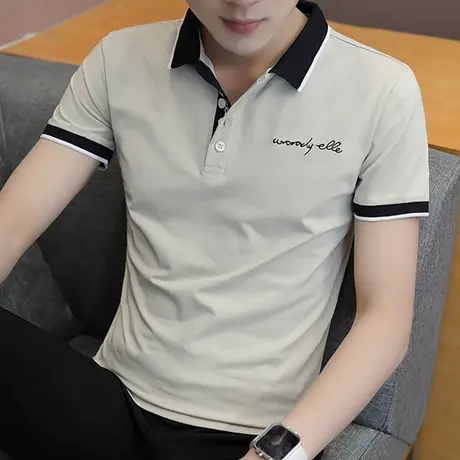 夏季男士短袖t恤潮牌翻领修身青年韩版半袖polo衫体恤潮流上衣服商品大图