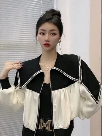 海军领小香风外套女2023年春季新款小个子夹克百搭短款棒球服上衣图片