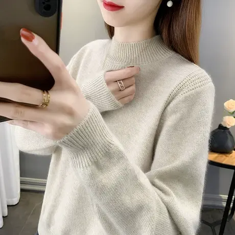 半高领女士毛衣秋季2023新款女装套头针织打底衫女洋气宽松外穿商品大图