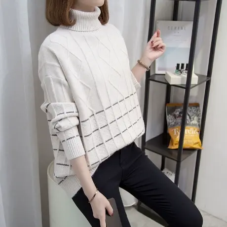 高领毛衣女套头2023秋冬新款宽松针织衫外穿上衣内搭加厚打底衫潮商品大图