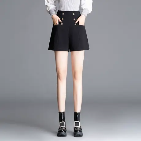 双排扣高腰阔腿短裤女春秋2023新款宽松显瘦a字裤通勤西装休闲裤商品大图