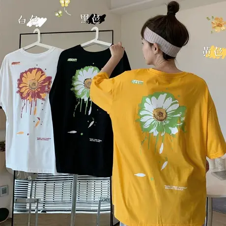 网红小雏菊短袖t恤女2020新款韩版宽松原宿风半袖ins超火上衣服潮图片