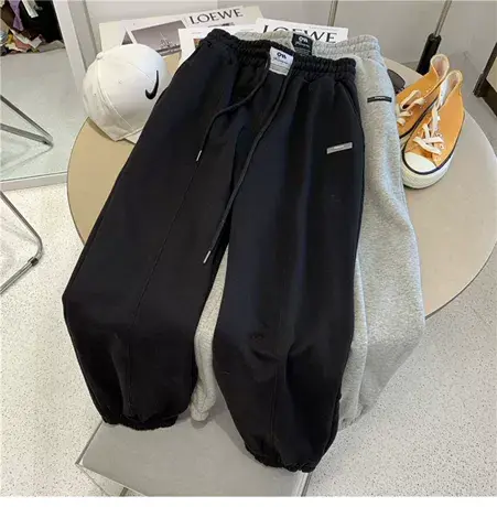 加绒加厚裤子女秋冬外穿宽松休闲卫裤直筒显瘦百搭哈伦运动束脚裤图片