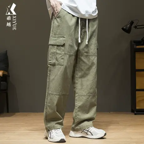 希越卡其色工装裤男秋冬休闲裤男生宽松大码男款裤子男士直筒长裤商品大图