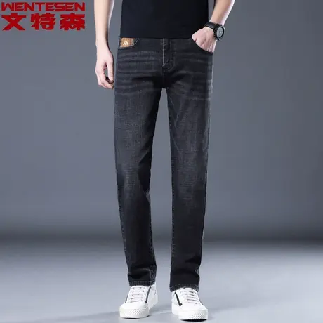 秋季新款小直筒牛仔裤男直筒修身型潮流时尚宽松休闲青年潮牌男裤图片