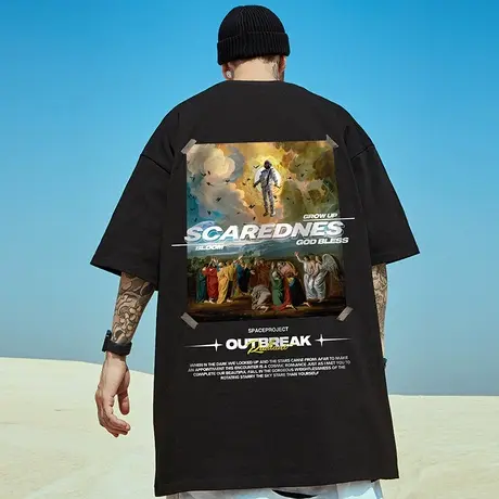 oversize潮牌加肥加大码国潮嘻哈宽松短袖T恤潮胖子男装潮流半袖商品大图