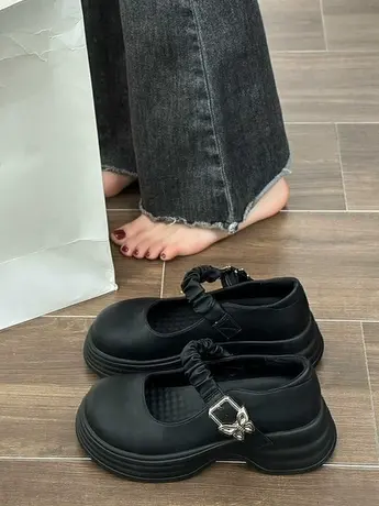 厚底玛丽珍鞋女2023年新款春夏季浅口单鞋乐福鞋配裙子日系小皮鞋商品大图