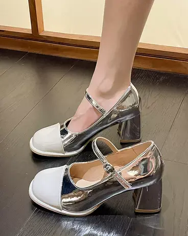 复古玛丽珍小皮鞋女秋新款圆头粗跟小香风高跟鞋法式单鞋百搭鞋子图片