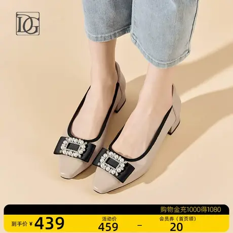 法式气质珍珠单鞋女低跟2023年新款粗跟软皮正装皮鞋舒适妈妈鞋子图片