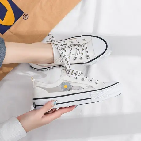 网面菊花小白鞋女2020年夏季新款透气百搭洋气镂空小雏菊帆布鞋子商品大图