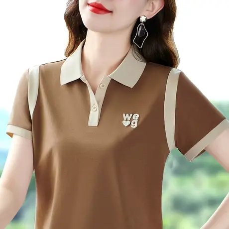 polo领短袖t恤衫女装2023夏季新款休闲减龄中年妈妈保罗翻领上衣图片