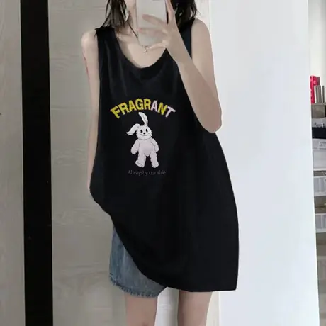 纯棉吊带运动坎肩背心无袖t恤女夏季设计感小众外穿宽松挂脖上衣图片