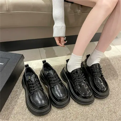 松糕厚底小皮鞋圆头系带英伦风乐福鞋增高不累脚女鞋玛丽珍小皮鞋商品大图