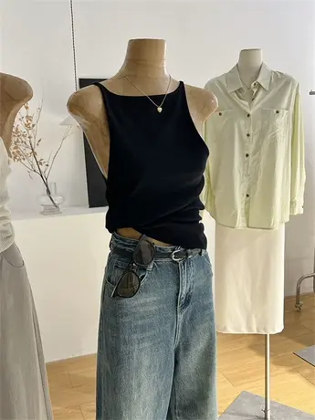 挖肩针织吊带背心女内搭修身可两穿性感时髦辣妹打底美背无袖上衣图片