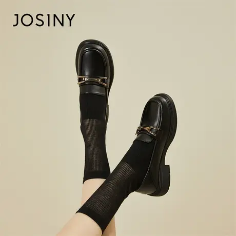 Josiny/卓诗尼厚底单鞋2024新款粗跟百搭一脚蹬气质少女风小皮鞋商品大图