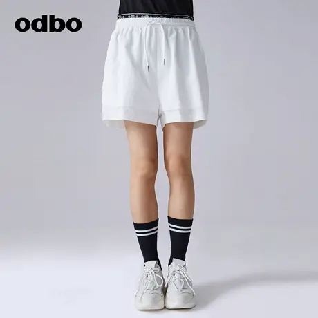 odbo/欧迪比欧logo印花运动风白色休闲裤女夏季新款舒适百搭短裤商品大图