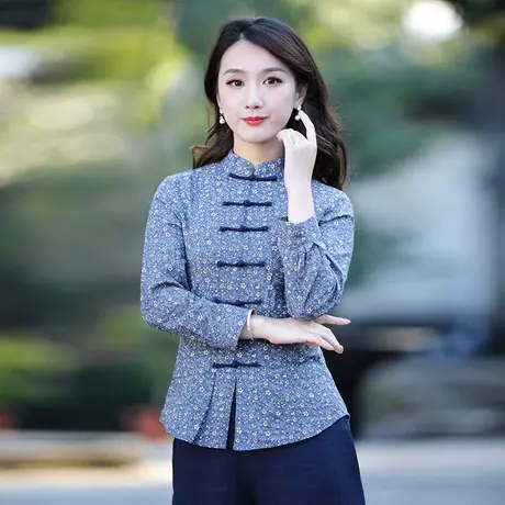 筠雅唐装女中国风改良旗袍上衣2022年年轻款长袖茶服中式禅意女装商品大图