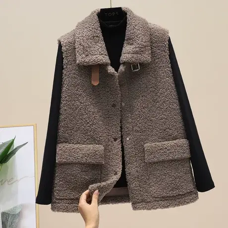 羊羔毛马甲女2023秋冬小个子网红小香风皮毛一体背心羊羔绒外套潮商品大图