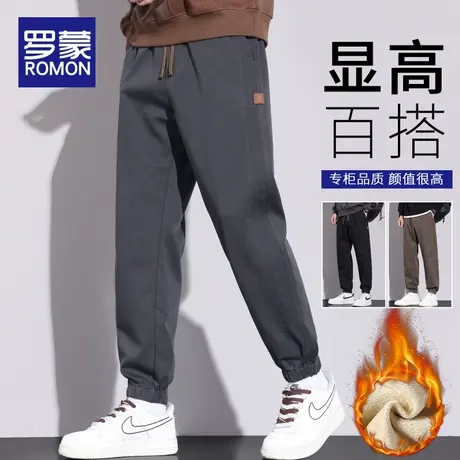 罗蒙加绒加厚休闲裤男士冬季宽松束脚工装裤秋冬款潮牌运动长裤子商品大图