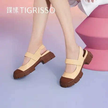 蹀愫夏季撞色后空休闲玛丽珍鞋可调节魔术贴凉鞋TA54321-51图片