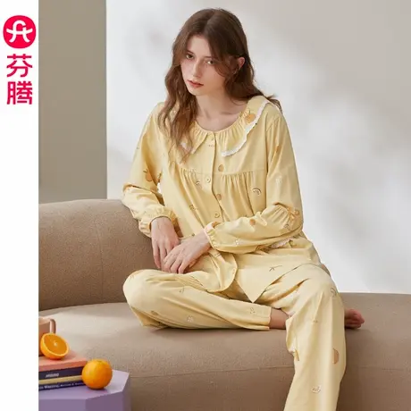 芬腾女士睡衣纯棉开衫长袖春秋季女款宽松休闲秋款全棉家居服套装商品大图