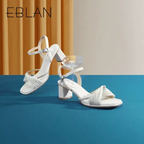 伊伴2023夏季女鞋时装凉鞋高跟细闪粗跟一字带凉鞋B23331952商品大图