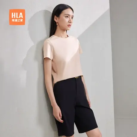 【凉感吸排】HLA/海澜之家黑色直筒短袖T恤夏新款圆领微弹短t女装商品大图