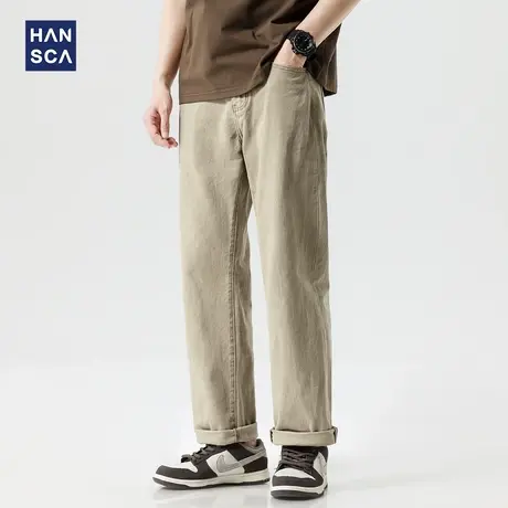 hansca纯棉百搭直筒牛仔裤男2025年春季多色纯色简约透气宽松裤子商品大图