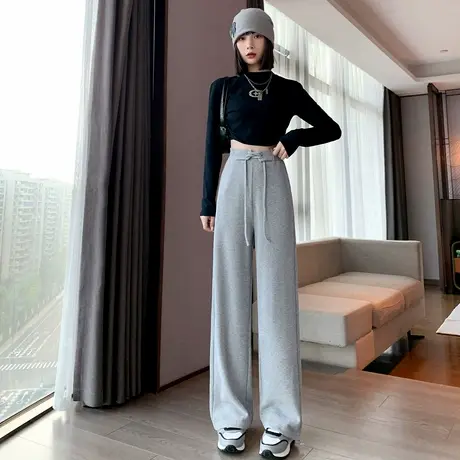 唐狮运动裤阔腿女秋冬新款加绒加厚裤子宽松系带休闲长裤潮流商品大图