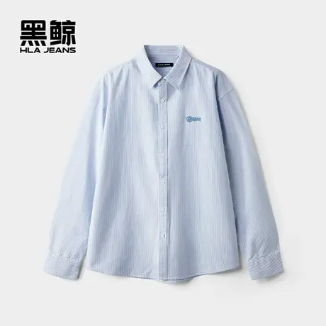 海澜之家旗下黑鲸清爽条纹长袖衬衫男2025年秋季新品宽松休闲衬衣图片