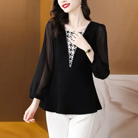 雪纺衬衫女春装2023新款时尚显瘦收腰打底衫女高级感洋气女士小衫商品大图