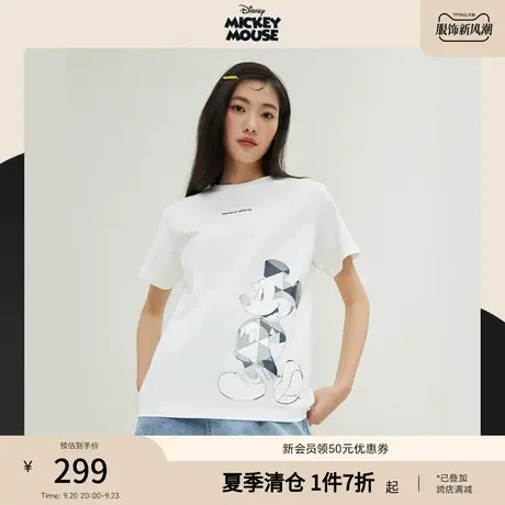 【迪士尼米奇系列】【商场同款】PRICH2023夏新款棉落肩短袖T恤女商品大图