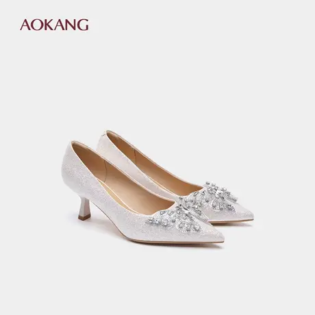 奥康 女鞋2025秋季新款配裙子细跟浅口单鞋新娘鞋婚鞋门店发货图片