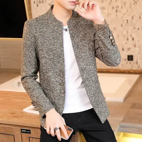 春秋季中山装夹克外套青年修身男士立领帅气休闲薄款西装衣服潮流商品大图