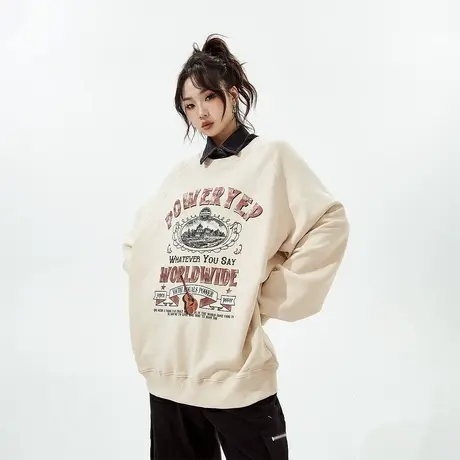 YEP美式学院风无帽卫衣女加绒2023新款秋冬慵懒风复古宽松上衣潮商品大图