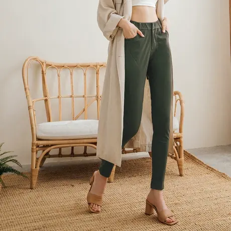 桔熊夏季休闲长裤子女装凉爽高弹力舒适纯色修身小脚裤大码BA6217商品大图