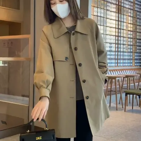 卡其色风衣女小个子春秋新款2025中长款灯笼袖宽松休闲高级感外套商品大图