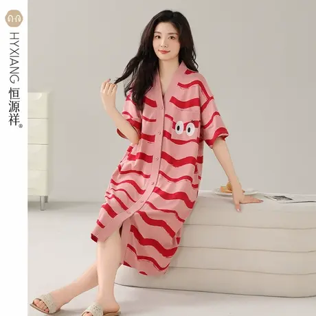 恒源祥纯棉睡裙女短袖中裙可爱宽松睡衣夏季可外穿家居服2025新款商品大图