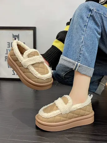 小香风毛毛鞋女2023新款秋冬季外穿毛绒单鞋一脚蹬加绒休闲豆豆鞋商品大图