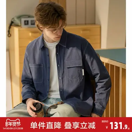 唐狮2026春季新款男明线长袖衬衫简约痞帅男士日系穿搭工装衬衫图片