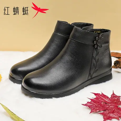 红蜻蜓女鞋2025冬季新款真皮加绒保暖短靴复古百搭舒适休闲靴子女图片