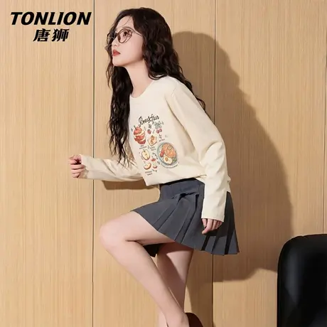 唐狮官方纯棉长袖t恤女2026新款春宽松胖mm打底衫内搭套头上衣VC商品大图