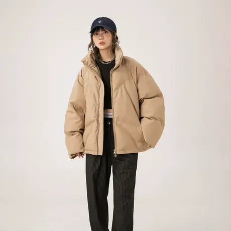 纯色面包服2023新款基础款立领棉服女加厚冬季外套复古宽松棉衣潮图片