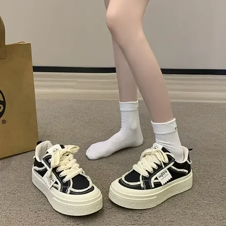 小白鞋女2023年新款爆款秋季网红超火帆布板鞋厚底百搭小众运动鞋商品大图