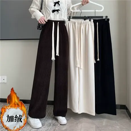 加绒加厚阔腿裤子女秋冬2023新款灯芯绒卫裤外穿棉裤羊羔绒直筒裤图片