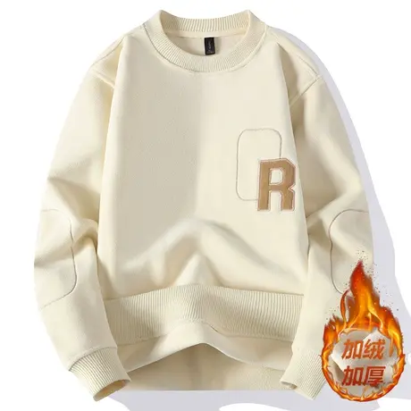 摇粒绒男式圆领卫衣秋冬季潮牌刺绣加厚打底衫双面绒内搭保暖上衣商品大图