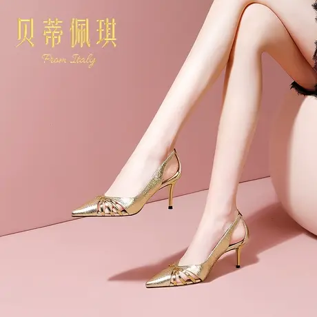 秋季镂空尖头高跟鞋子女2023年新款秋款性感细跟浅口单鞋女百搭商品大图