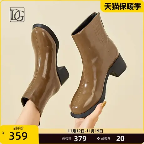 【商场同款】头层牛皮粗跟短靴女2023秋冬季新款中跟百搭单靴女靴商品大图