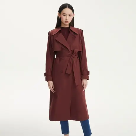 LANCY/悦朗姿秋季新款中长款风衣外套女系腰带经典款气质女装奥莱图片